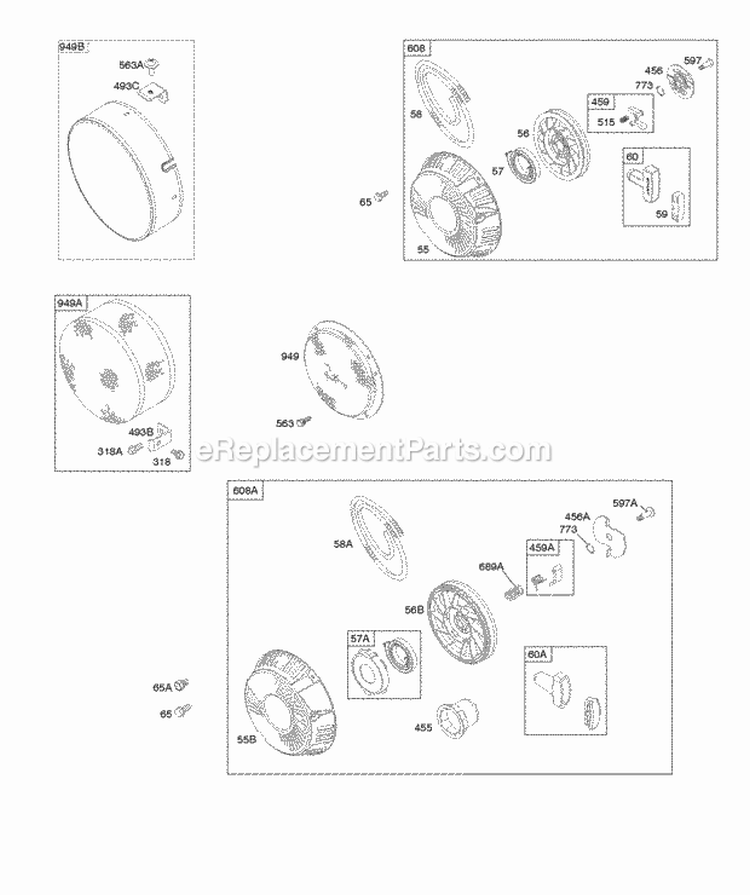 Rewind Starter Diagram and Parts List for  Briggs and Stratton Engine